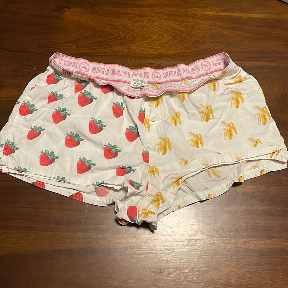 Womens VS Pink strawberry banana sleep shorts